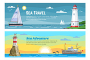 Lighthouse sea travel banners set