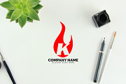 k letter flame logo