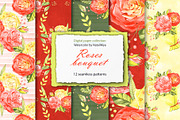 Watercolor roses digital paper pack