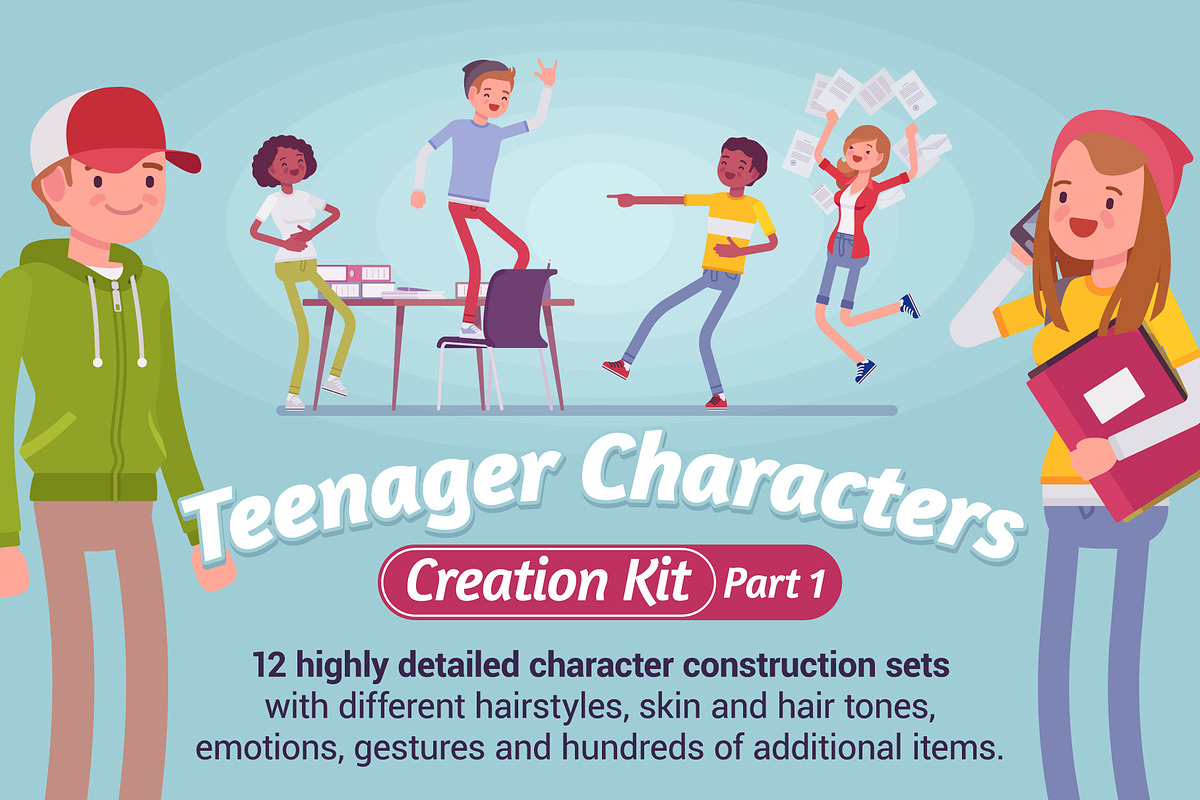 Teenager Characters Creation Kit in Illustrations - product preview 8