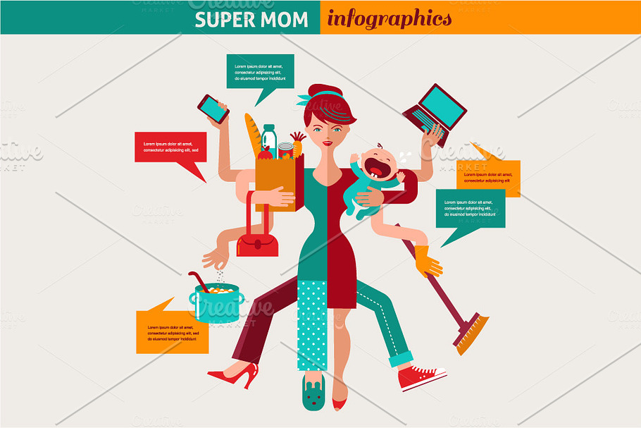 Super Mom - multitasking woman in Illustrations - product preview 8
