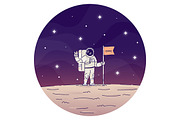 Astronaut planting flag on moon