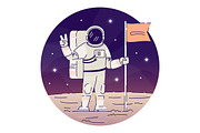 Cosmonaut placing flag on moon icon