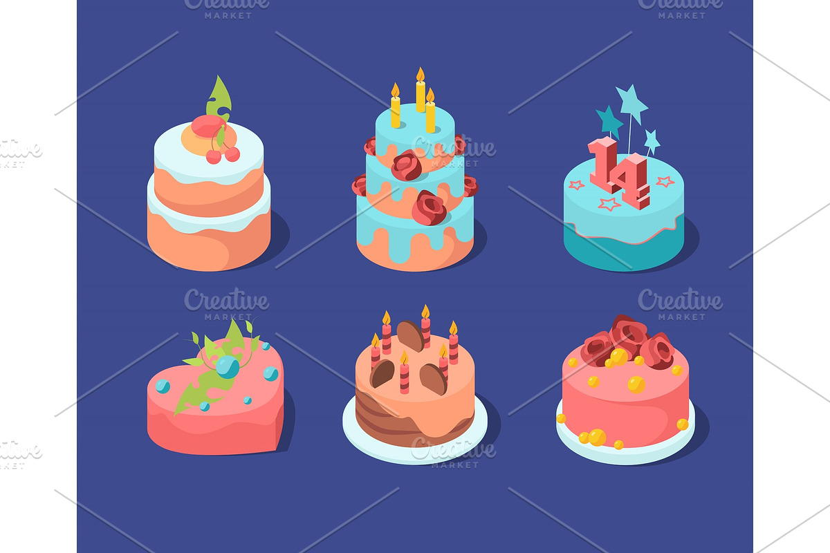 birthday cakes. colored celebration in Illustrations - product preview 8
