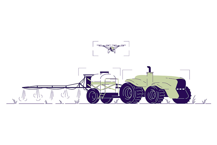 Drone watering tractor illustration in Illustrations - product preview 8