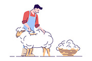 Farmer shearing sheep character