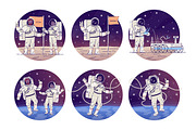 Astronauts in outer space flat icon