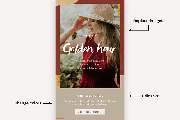 Golden Fashion Email Design Template in Mailchimp Templates - product preview 2