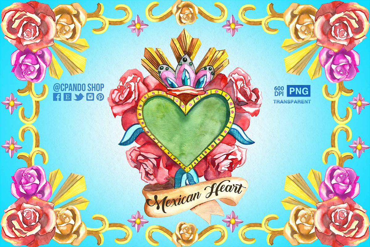 Mexican Heart watercolor in Illustrations - product preview 8