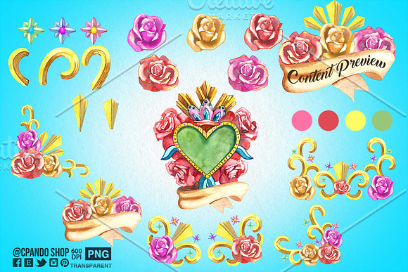 Mexican Heart watercolor in Illustrations - product preview 1