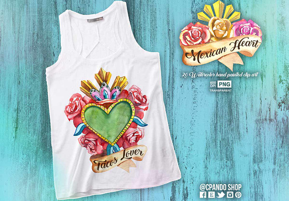 Mexican Heart watercolor in Illustrations - product preview 2