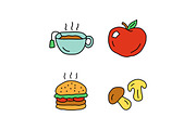 Delicious lunch doodle color icons