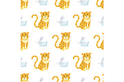 Cute Leopards and Rabbit Vector