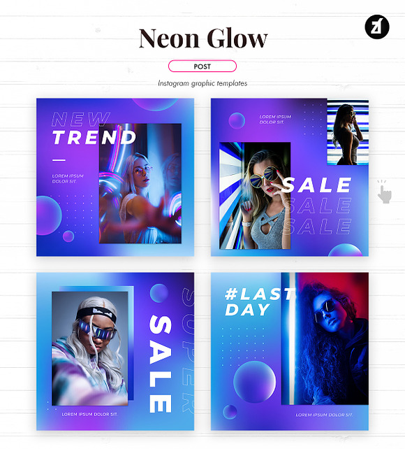Neon glow social media graphic in Instagram Templates - product preview 1
