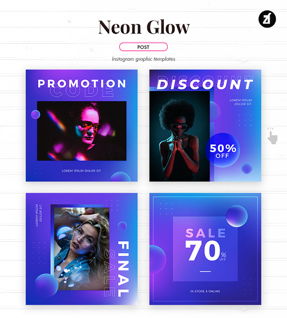 Neon glow social media graphic in Instagram Templates - product preview 2