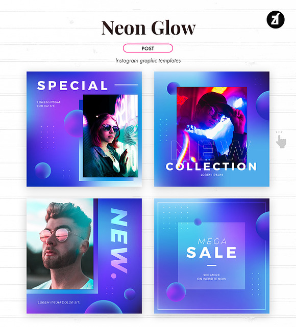 Neon glow social media graphic in Instagram Templates - product preview 3