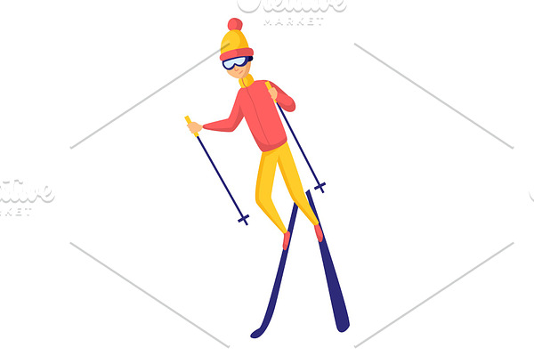 Vector men skier. Male skiing