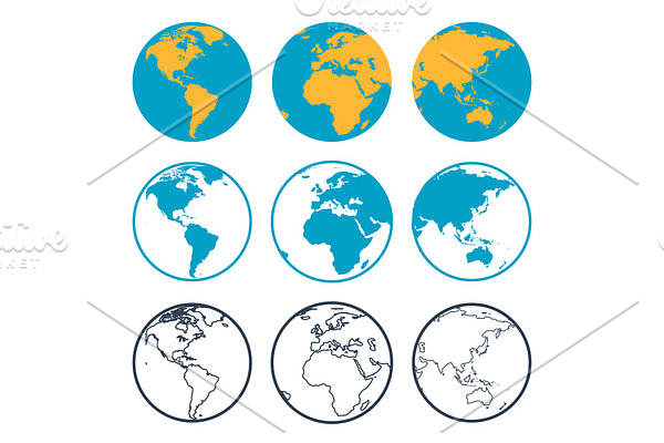 Nine globus icons