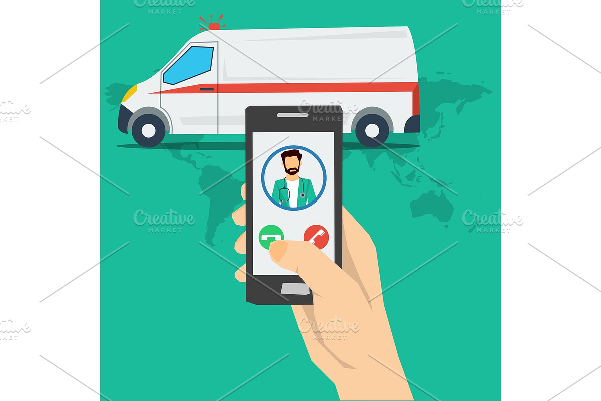 Call to doctor - hand with phone in Illustrations - product preview 8