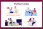 Perfect date flat illustrations set