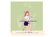 Girl drinking coffee illustration