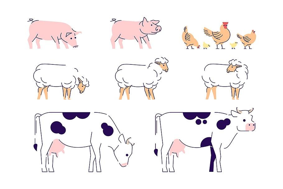 Domestic animals flat illustrations in Illustrations - product preview 8