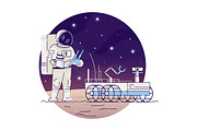 Astronaut with moon rover flat icon