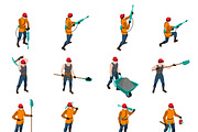Miner people isometric icons set