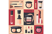 Makeup product icons in colorful