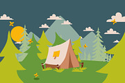 Camping tent in nature, vector