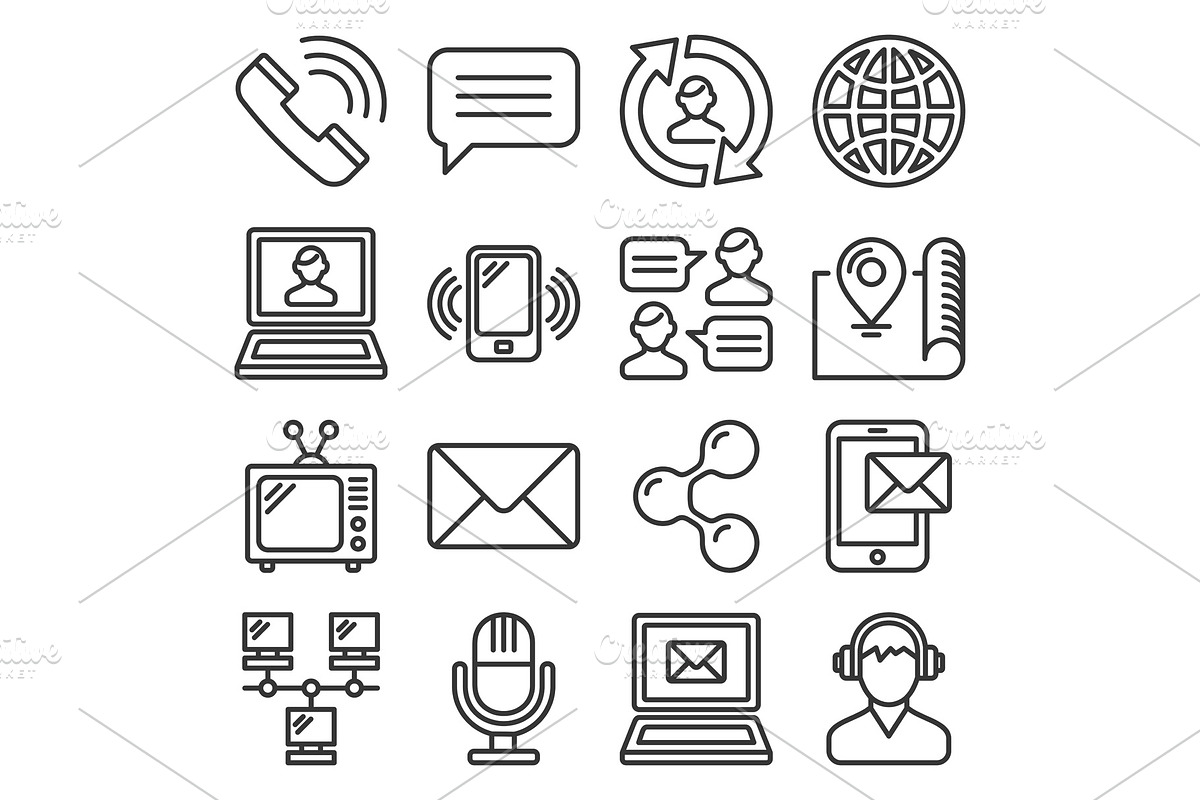 Contact Icons Set on White in Illustrations - product preview 8