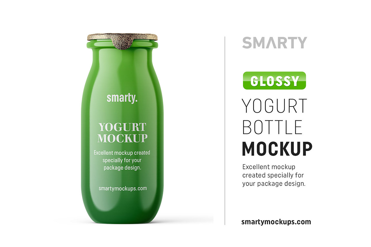 Glossy yogurt bottle mockup in Product Mockups - product preview 8