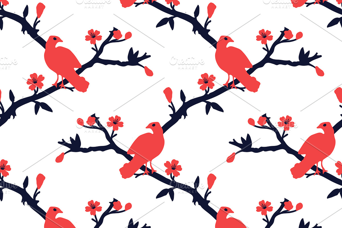 Spring birds and flowers in Patterns - product preview 8