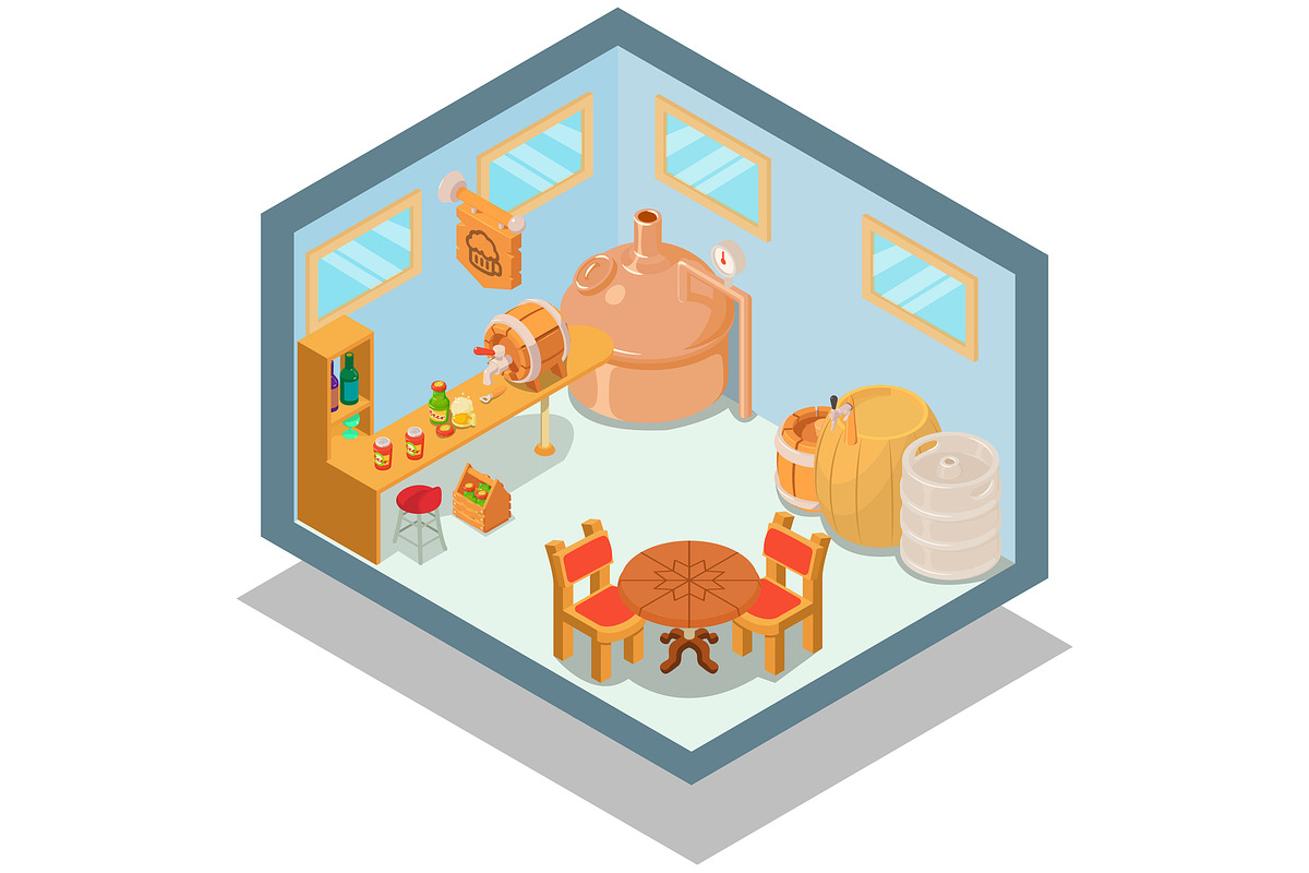 Pub concept banner, isometric style in Illustrations - product preview 8