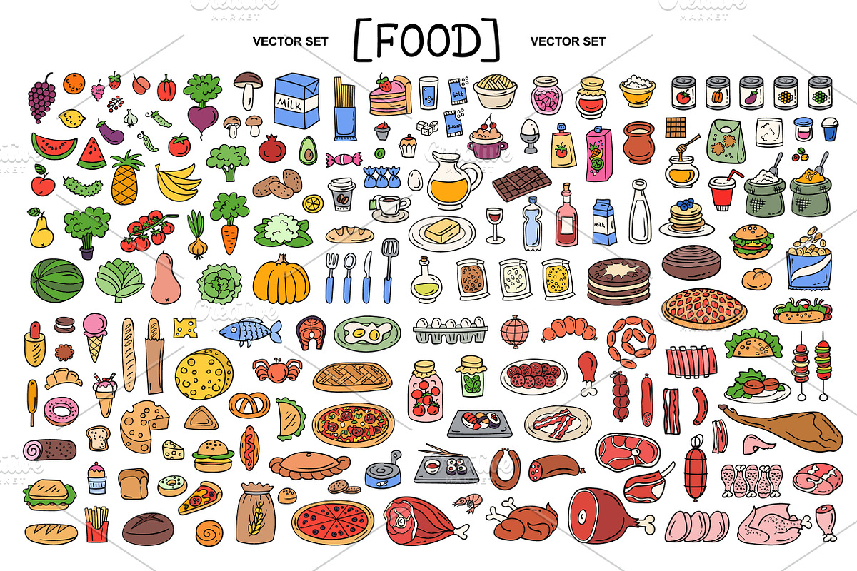 Vector hand drawn set with food in Objects - product preview 8