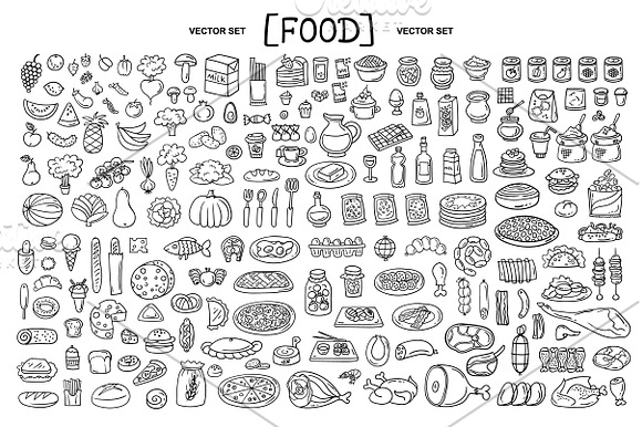 Vector hand drawn set with food in Objects - product preview 1