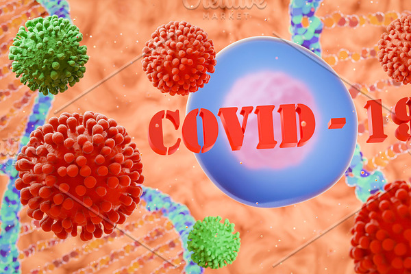 Image of Flu COVID-19 virus cell und