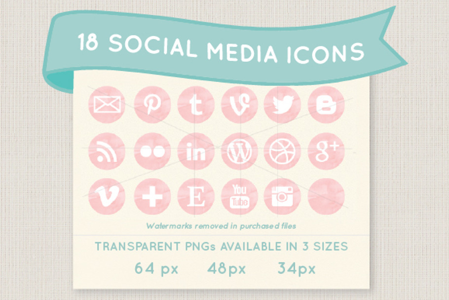 Pink watercolor social media icons