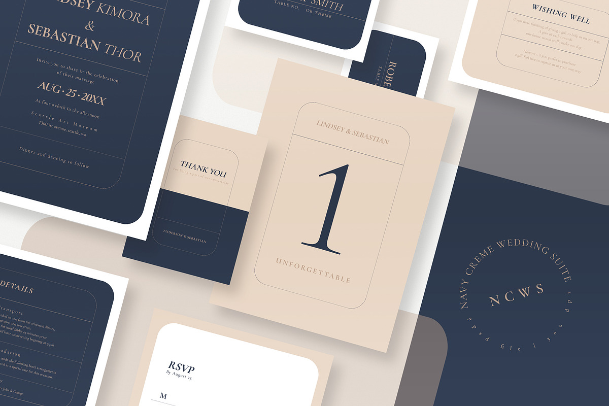 Navy Creme Wedding Suite in Wedding Templates - product preview 8
