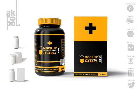 pill(Large) Bottles Mock Up in Product Mockups - product preview 2