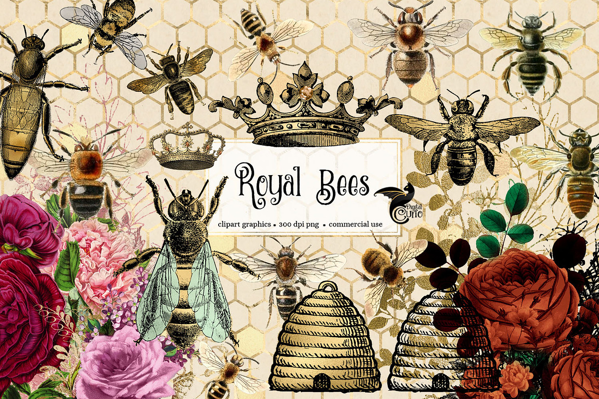Royal Bees Clipart in Illustrations - product preview 8