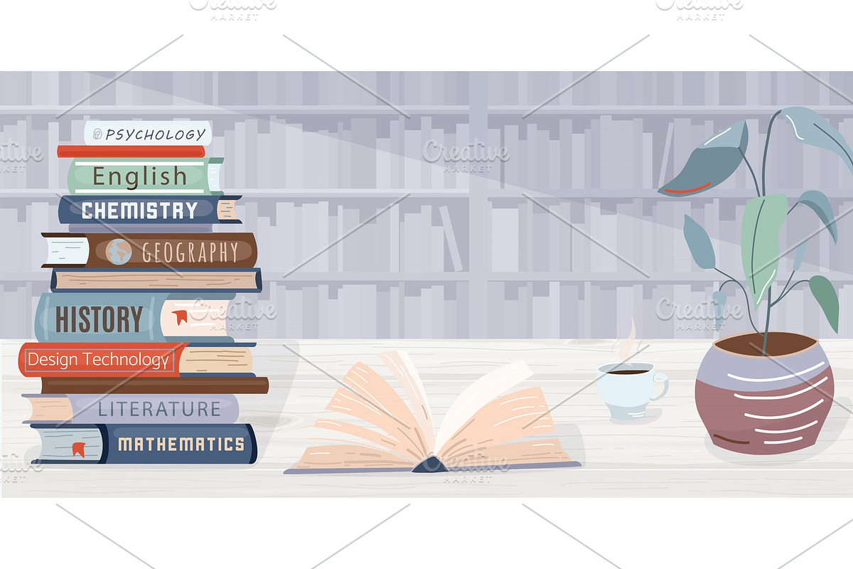 Library vector background. Pile in Objects - product preview 8
