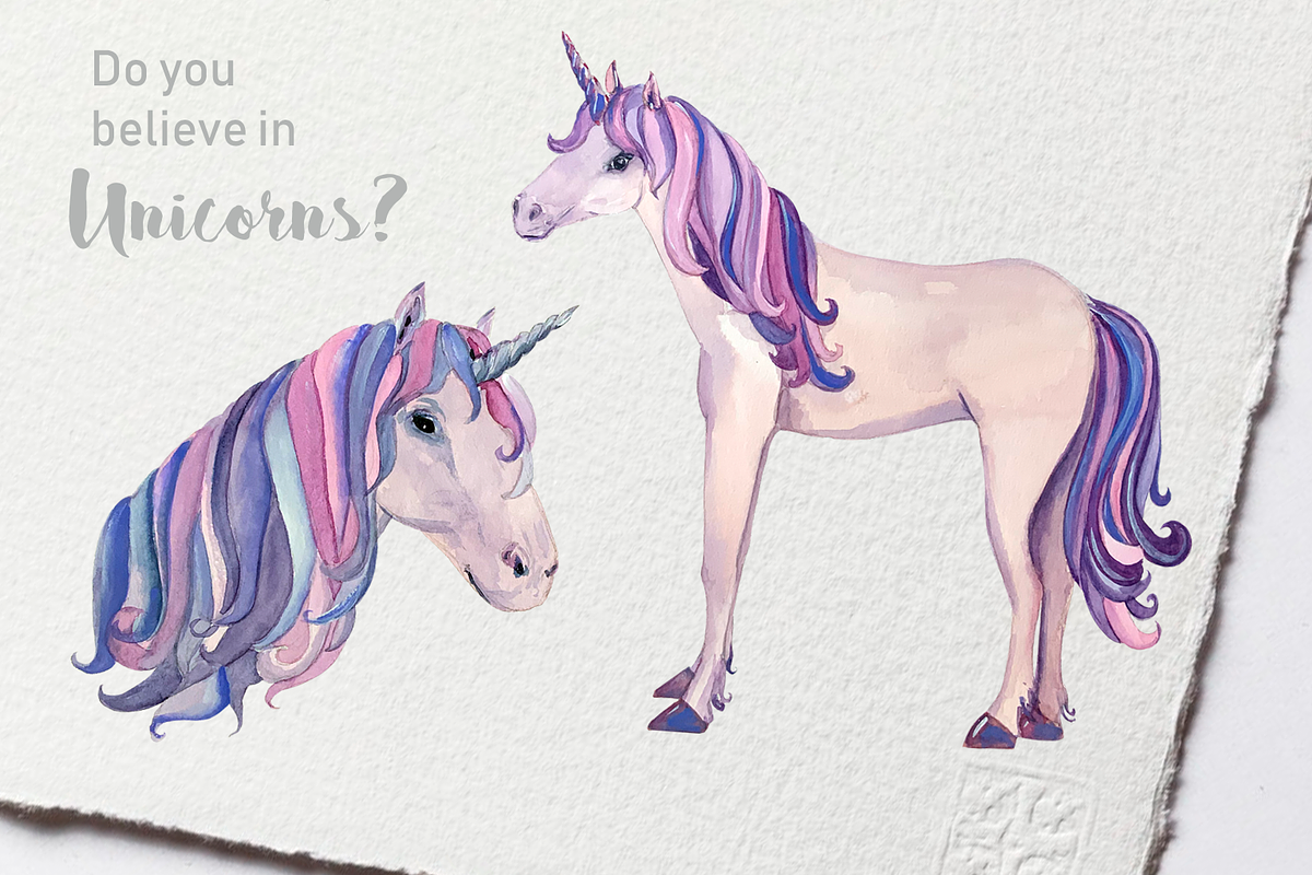 Watercolor Unicorns Clip Art Set in Illustrations - product preview 8