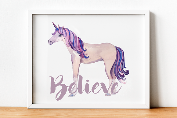 Watercolor Unicorns Clip Art Set in Illustrations - product preview 1