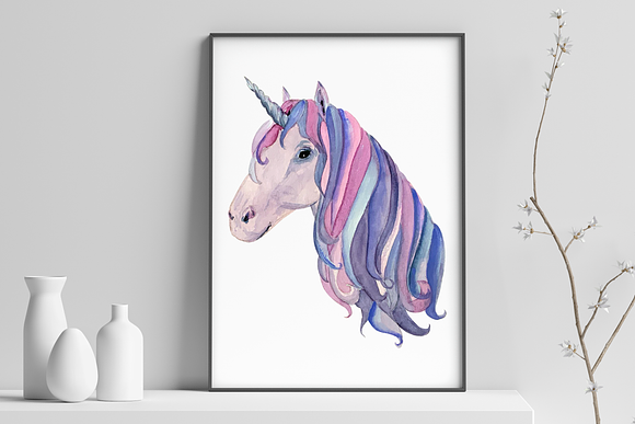 Watercolor Unicorns Clip Art Set in Illustrations - product preview 2