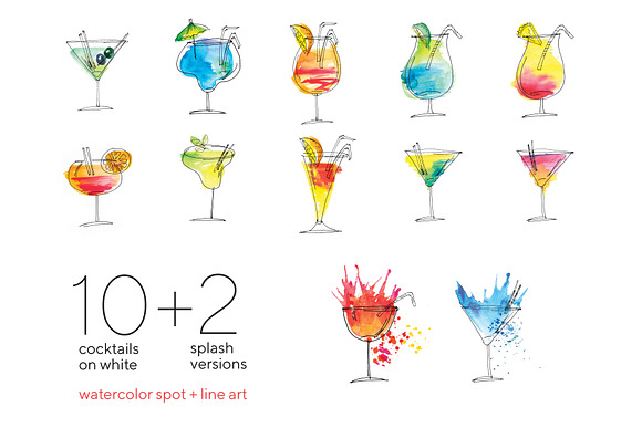 Watercolor Sketch Cocktails in Illustrations - product preview 2