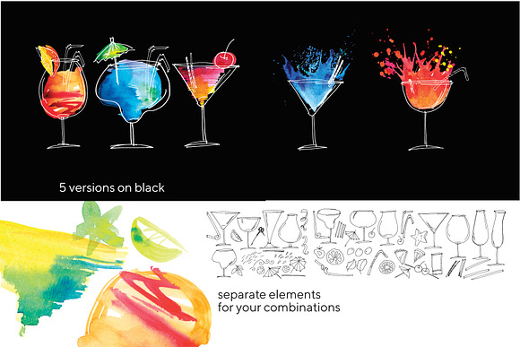 Watercolor Sketch Cocktails in Illustrations - product preview 3