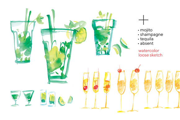 Watercolor Sketch Cocktails in Illustrations - product preview 5