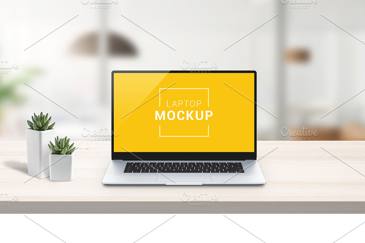 Laptop mockup on work desk in Mockup Templates - product preview 8