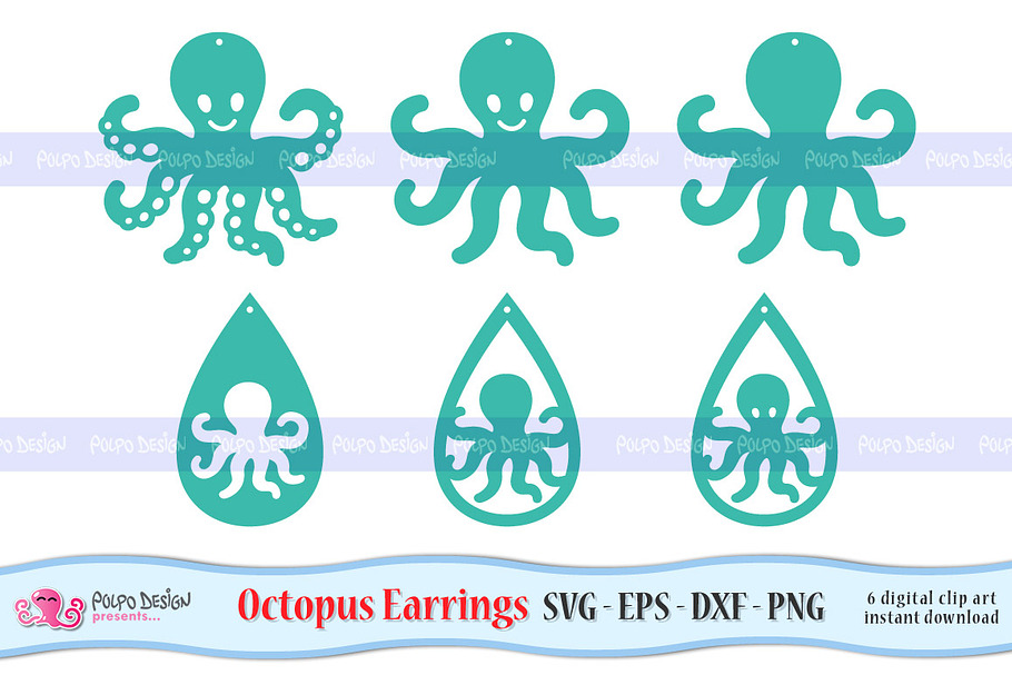 Octopus Earrings SVG, Eps, Dxf, Png